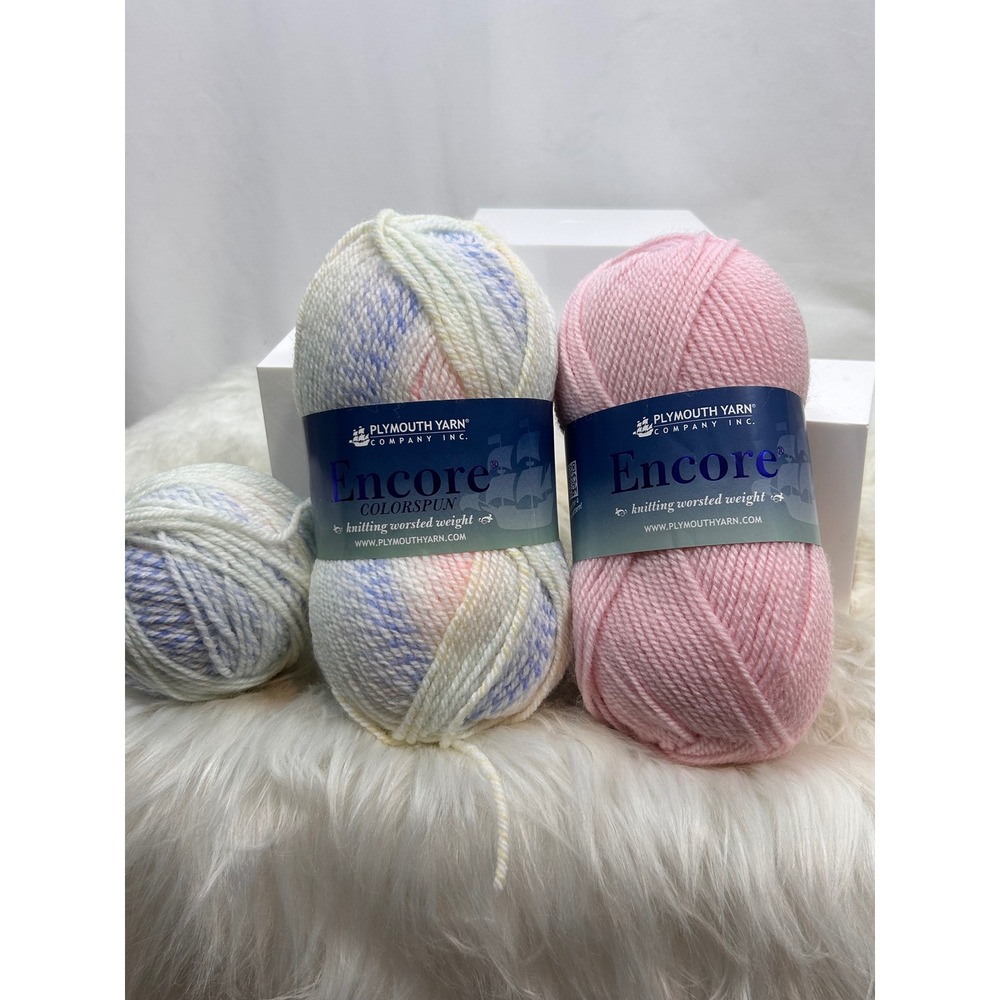 Plymouth Yarn Encore Worsted 2 Skeins 1 Ball Pink Drifting Acrylic Wool Blend